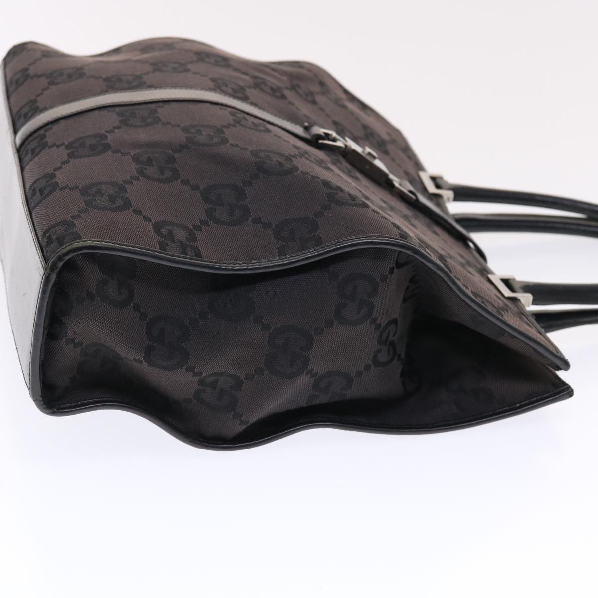 GUCCI GG Canvas Jackie Tote Bag Leather Black 00210643444 49600