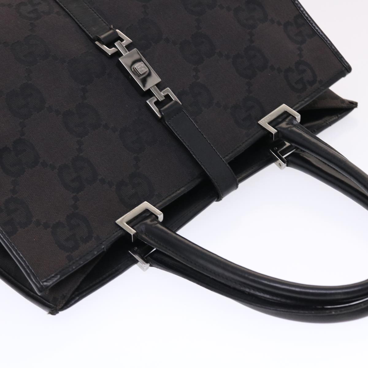 GUCCI GG Canvas Jackie Tote Bag Leather Black 00210643444 49600