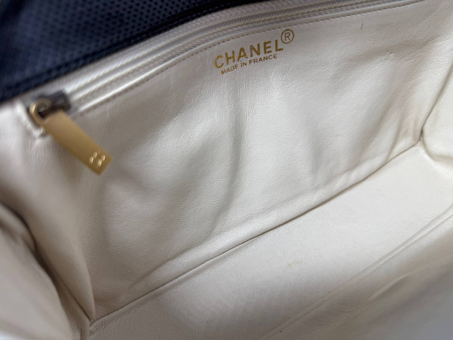 Chanel Vintage 00s Two-Toned Black & White Perforated Leather Classic Flap Bag w Aged Gold Hardware