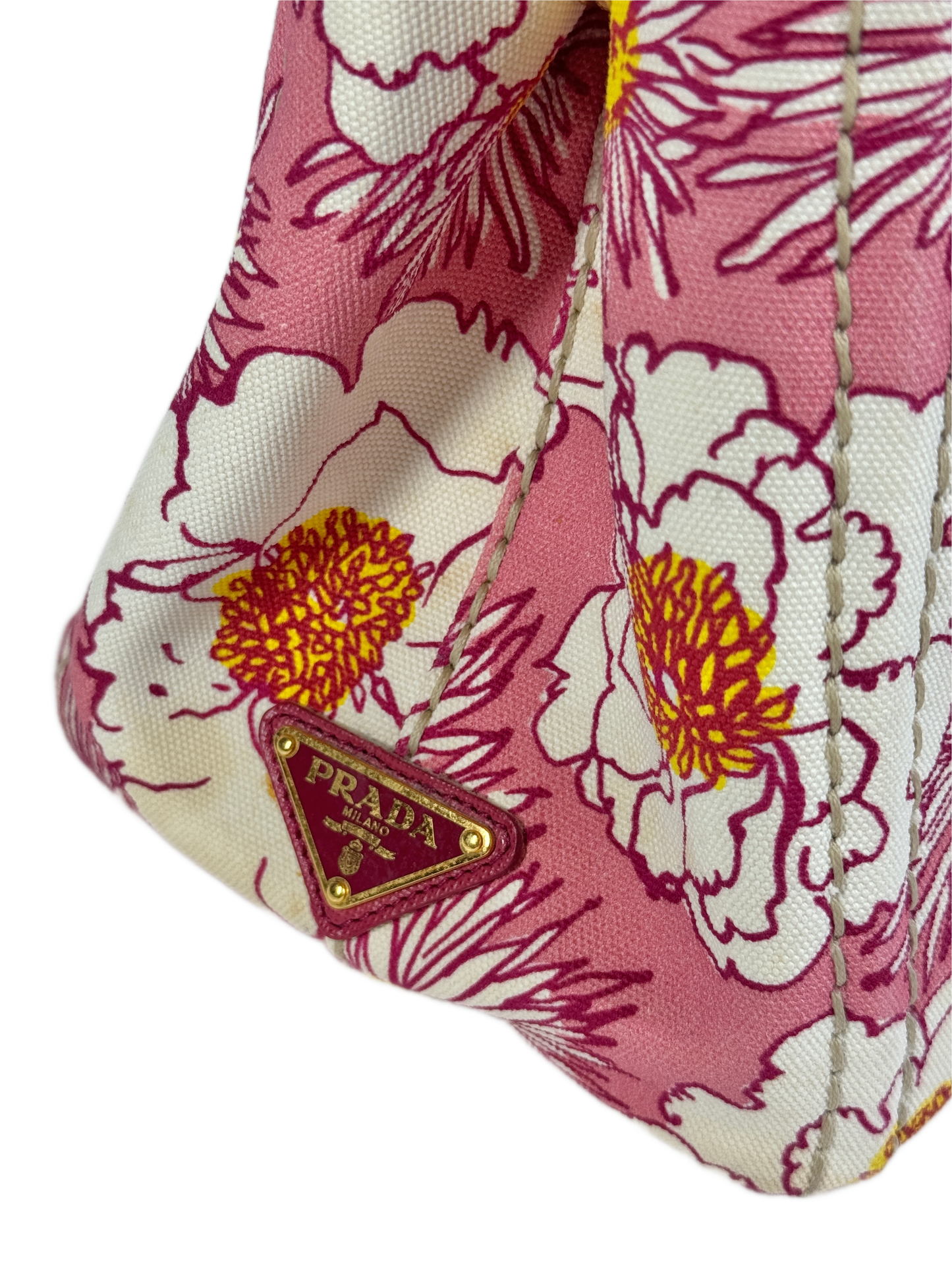 Prada Pink Floral Canvas Small Canapa Tote