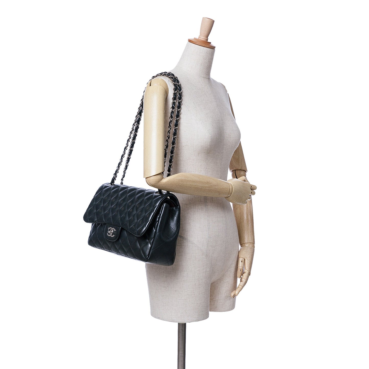 Black Chanel Jumbo Classic Lambskin Double Flap Shoulder Bag