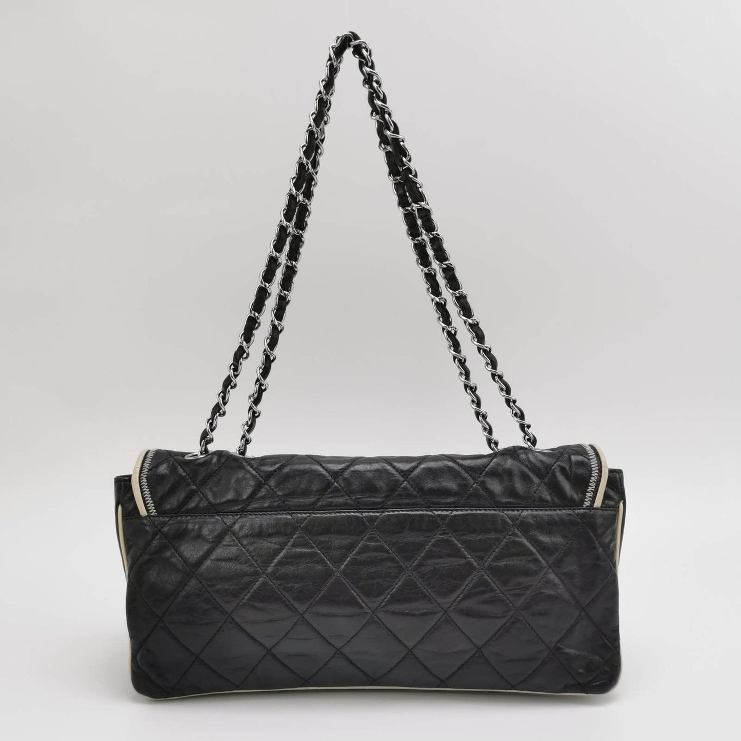 Chanel East West Mademoiselle Flap Bag 2008 Medium Black Leather Shoulder Bag