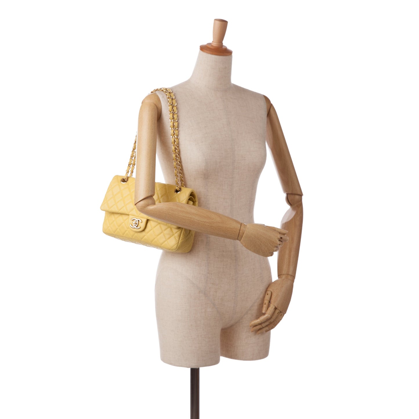 Yellow Chanel Medium Classic Double Stitch Calfskin Double Flap Shoulder Bag