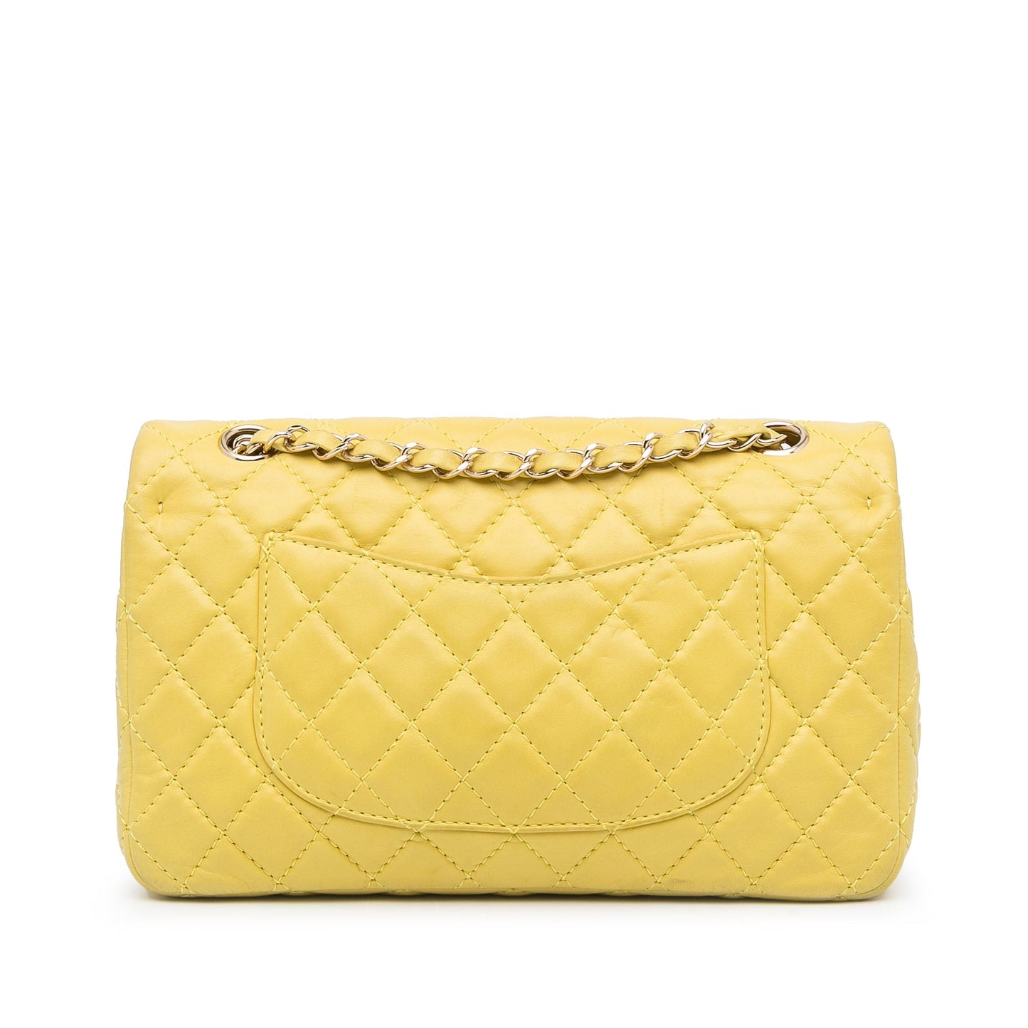 Yellow Chanel Medium Classic Double Stitch Calfskin Double Flap Shoulder Bag