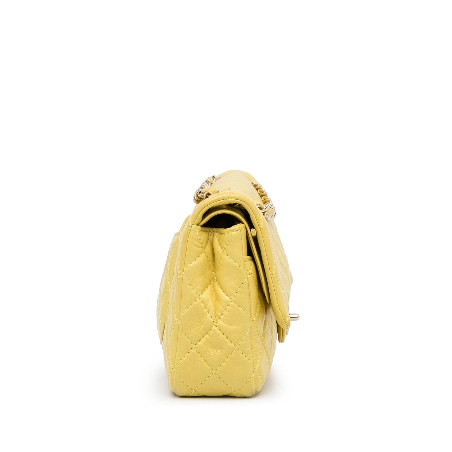 Yellow Chanel Medium Classic Double Stitch Calfskin Double Flap Shoulder Bag