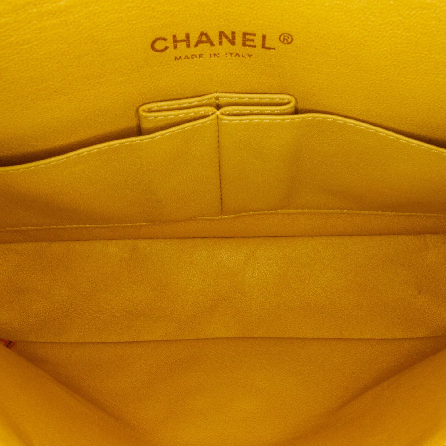 Yellow Chanel Medium Classic Double Stitch Calfskin Double Flap Shoulder Bag