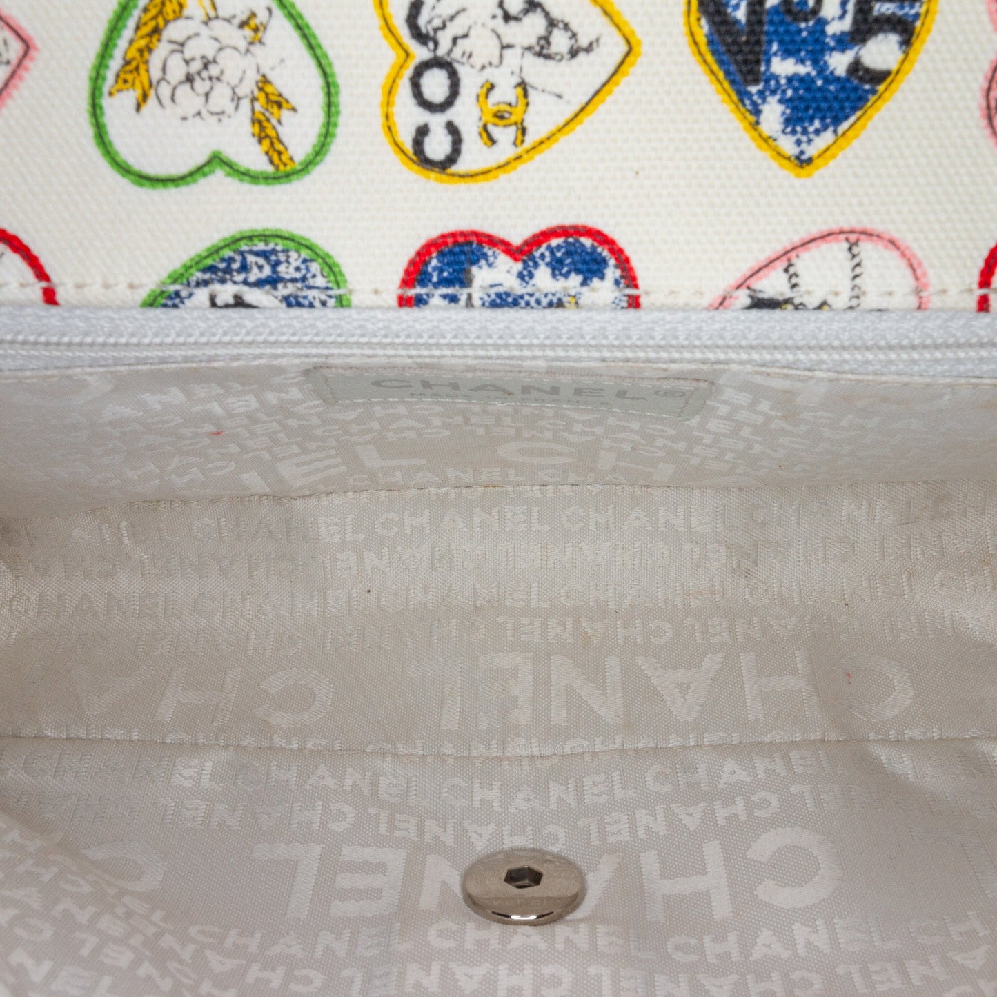 White Chanel Small Canvas Valentine Heart Flap Shoulder Bag