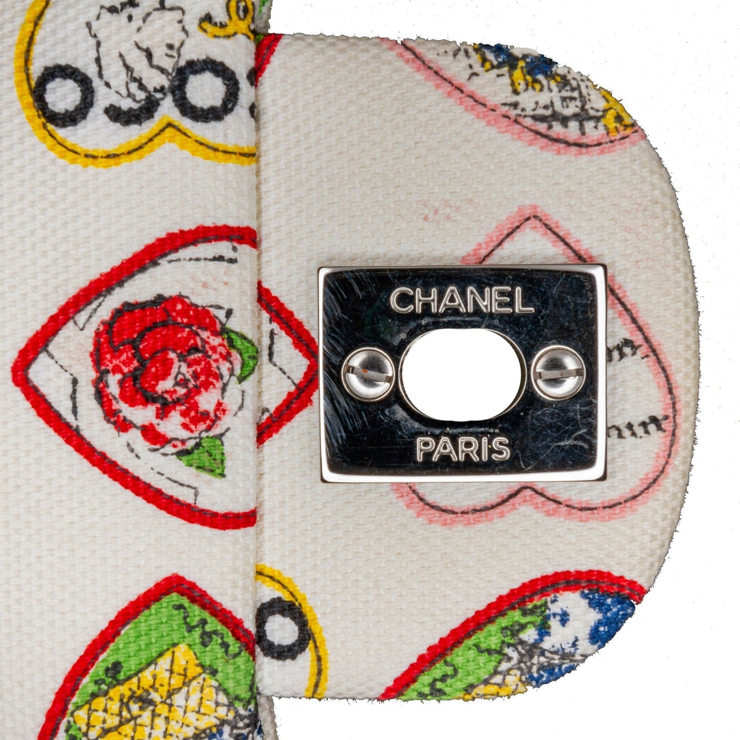 White Chanel Small Canvas Valentine Heart Flap Shoulder Bag