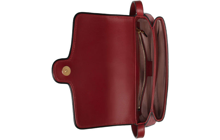 GUCCI Arli Gold Label Logo Colorblock Leather Shoulder Messenger Bag Small Red / Black 550129-0V1IG-6663
