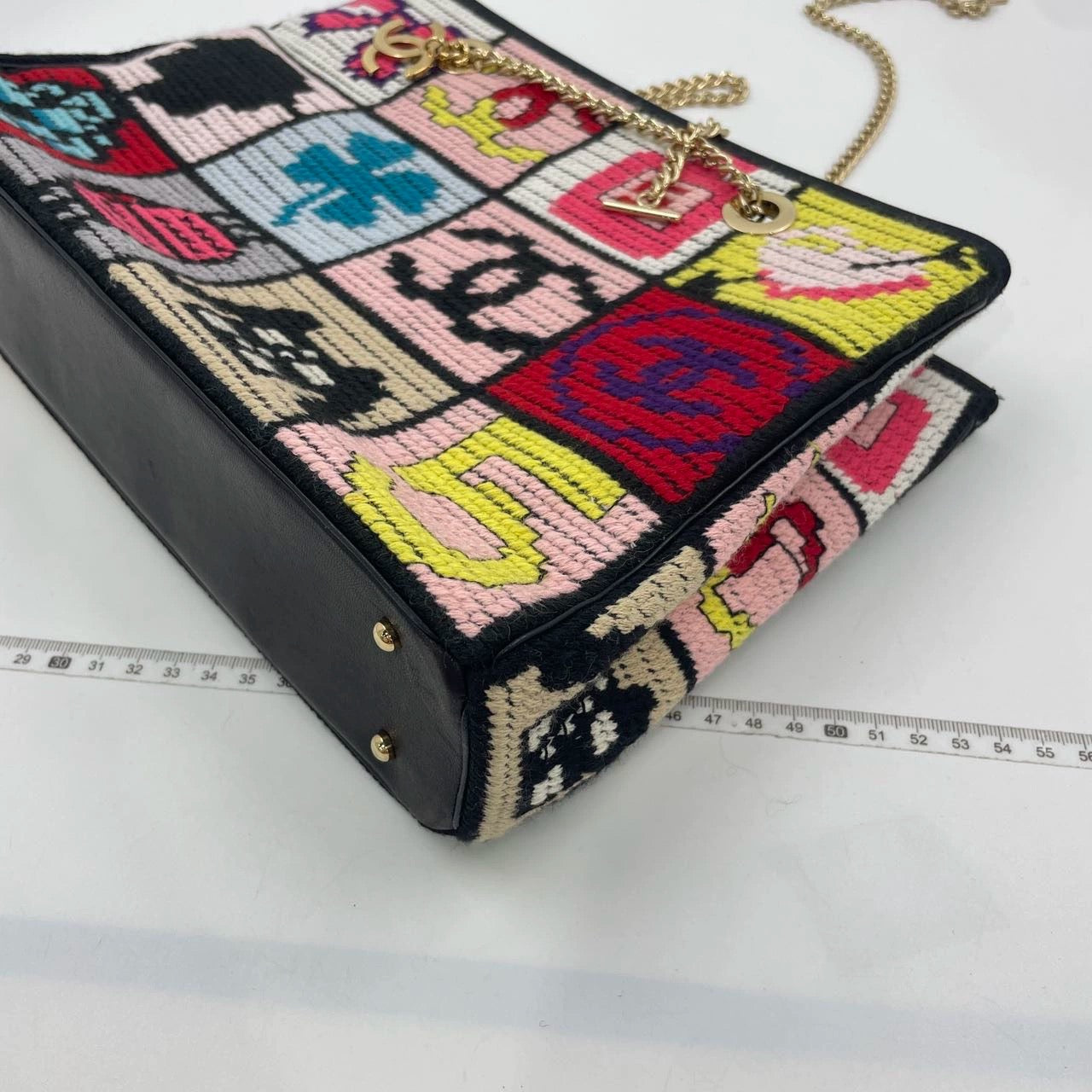 Rare Chanel Precious Symbols Needlepoint Shoulder Bag Shopper Tote