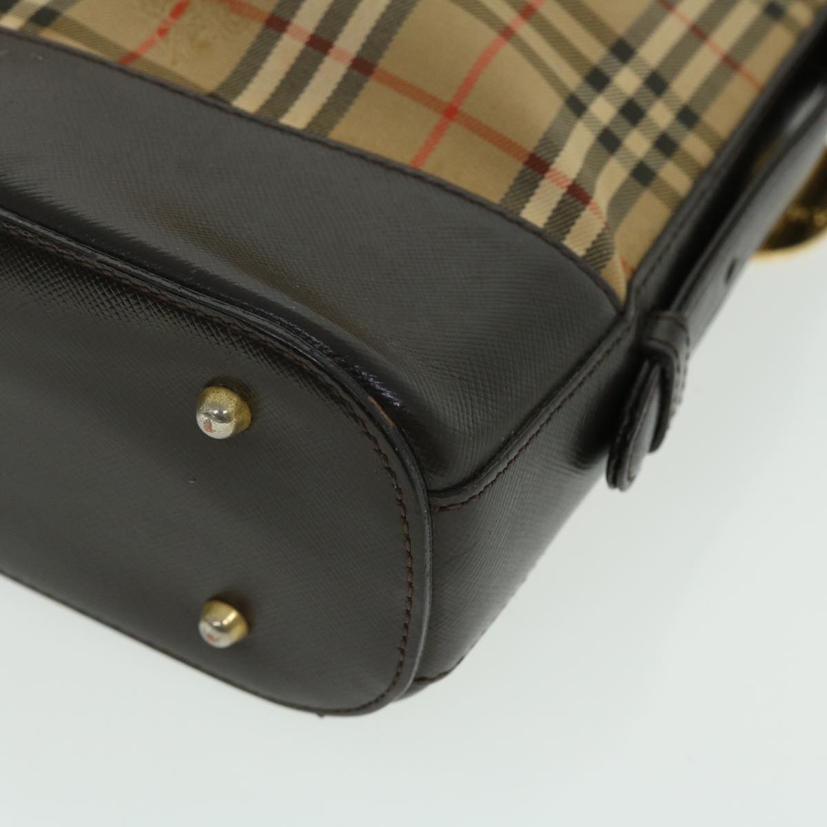 Burberry Nova Check Shoulder Bag Canvas Leather Beige Brown Red Auth 51027