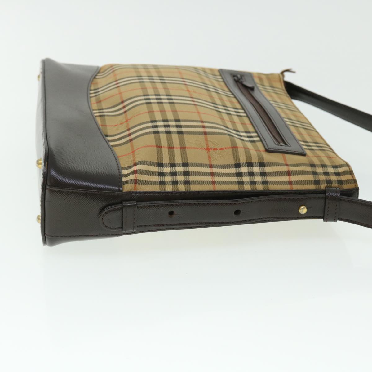 Burberry Nova Check Shoulder Bag Canvas Leather Beige Brown Red Auth 51027