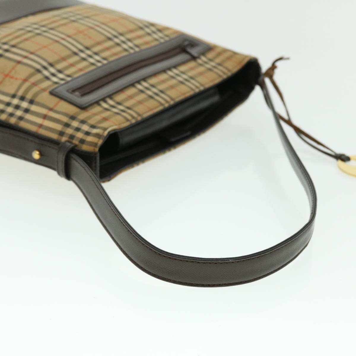 Burberry Nova Check Shoulder Bag Canvas Leather Beige Brown Red Auth 51027
