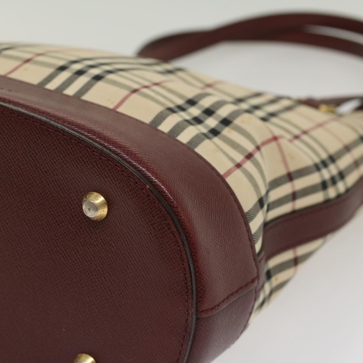 Burberry Nova Check Shoulder Bag Nylon Leather Beige Wine Red Auth 52038