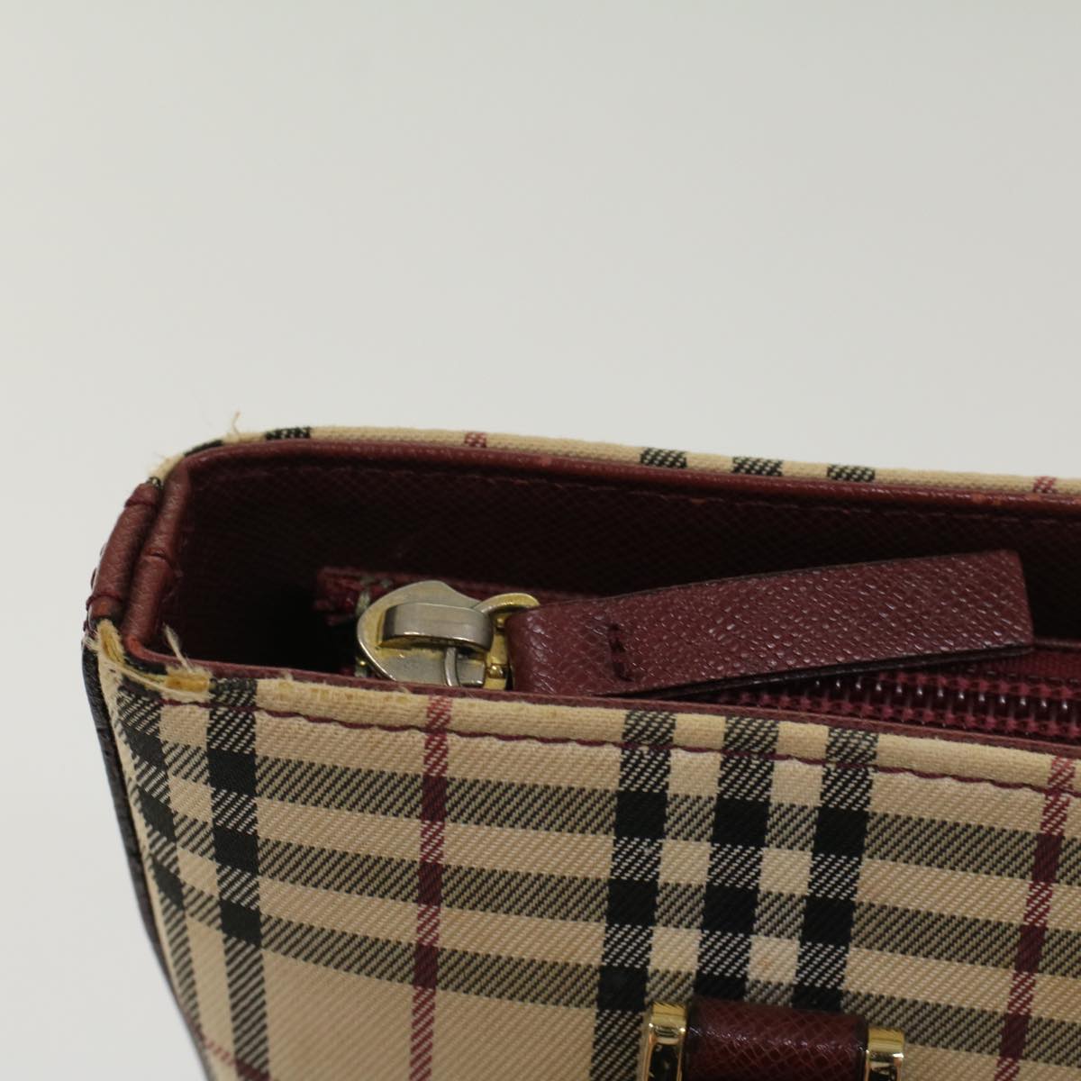 Burberry Nova Check Shoulder Bag Nylon Leather Beige Wine Red Auth 52038