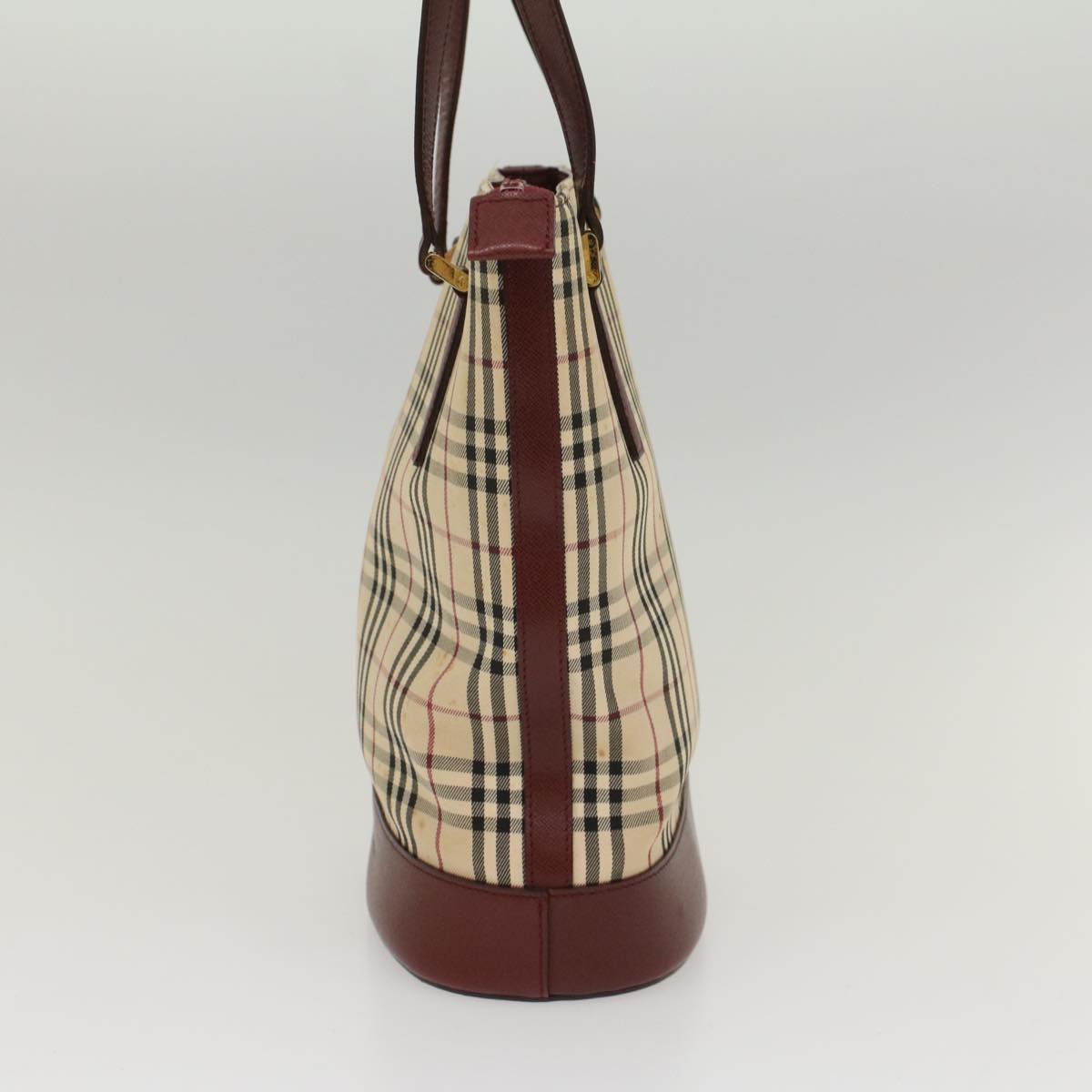 Burberry Nova Check Shoulder Bag Nylon Leather Beige Wine Red Auth 52038