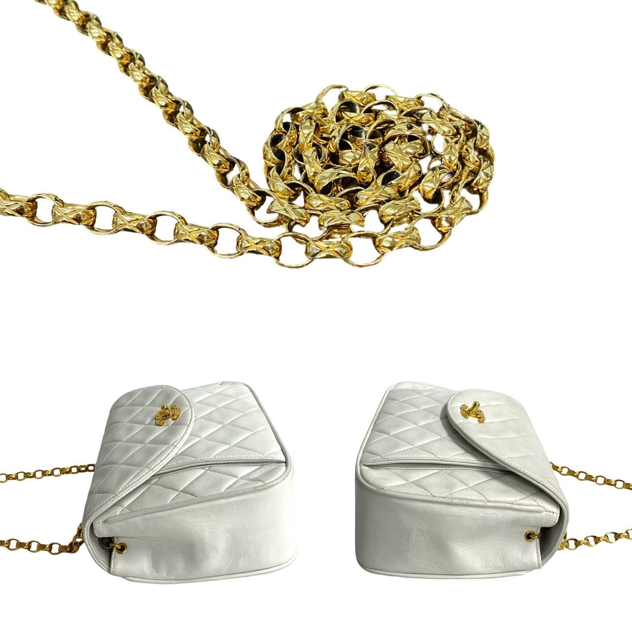 CHANEL Shoulder Bag lambskin white Matrasse