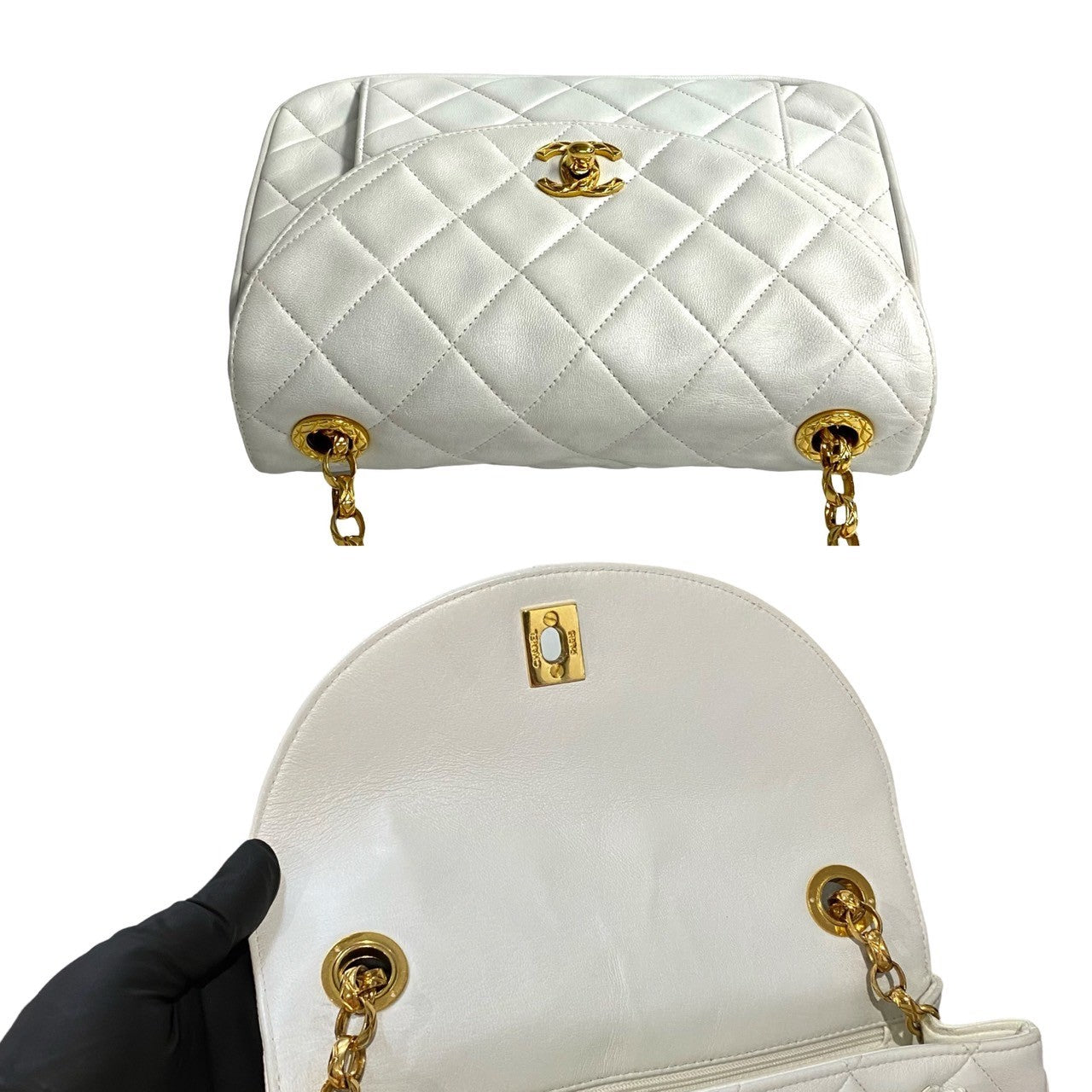 CHANEL Shoulder Bag lambskin white Matrasse