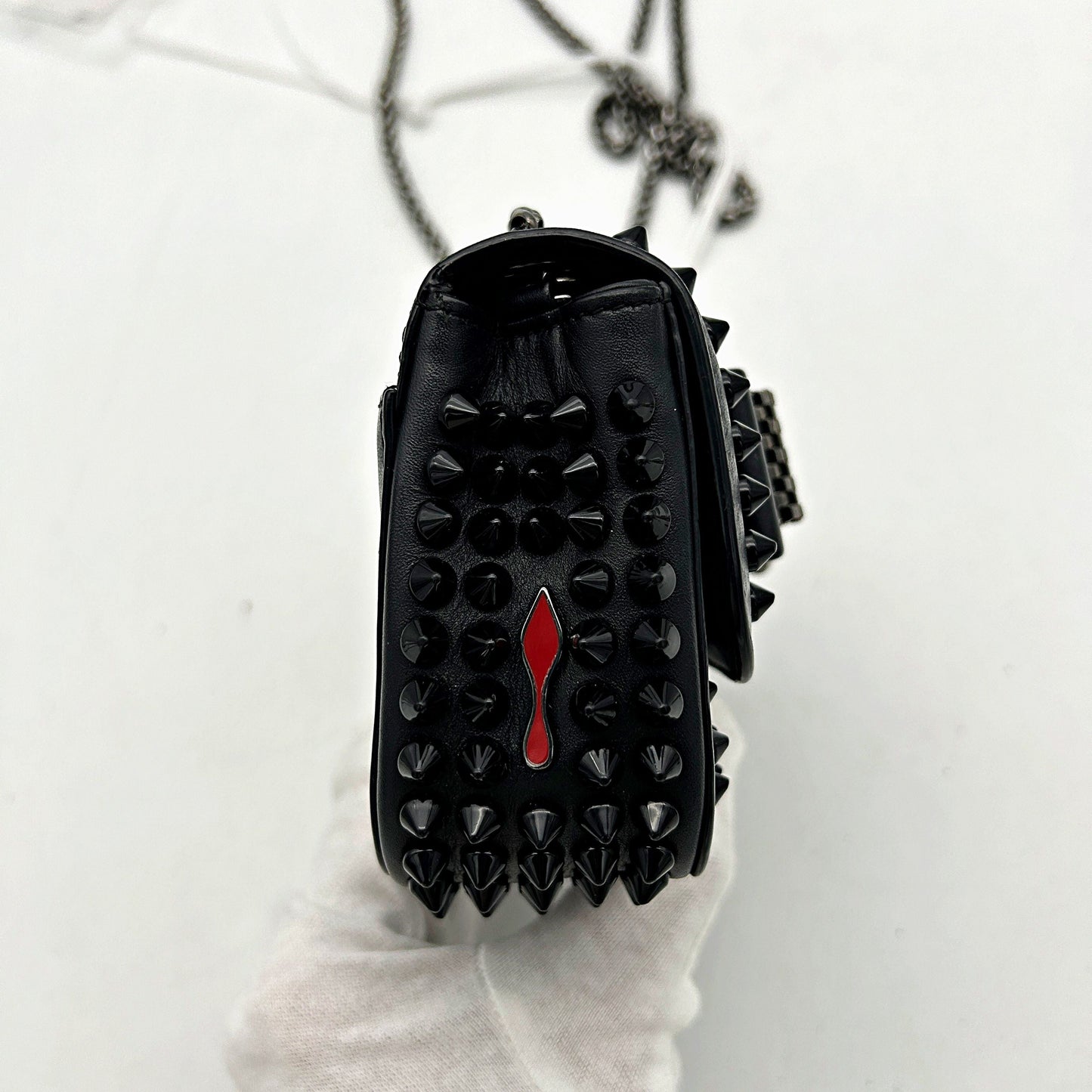 CHRISTIAN LOUBOUTIN Calfskin Spikes Sweety Charity Crossbody Bag Black LA7823