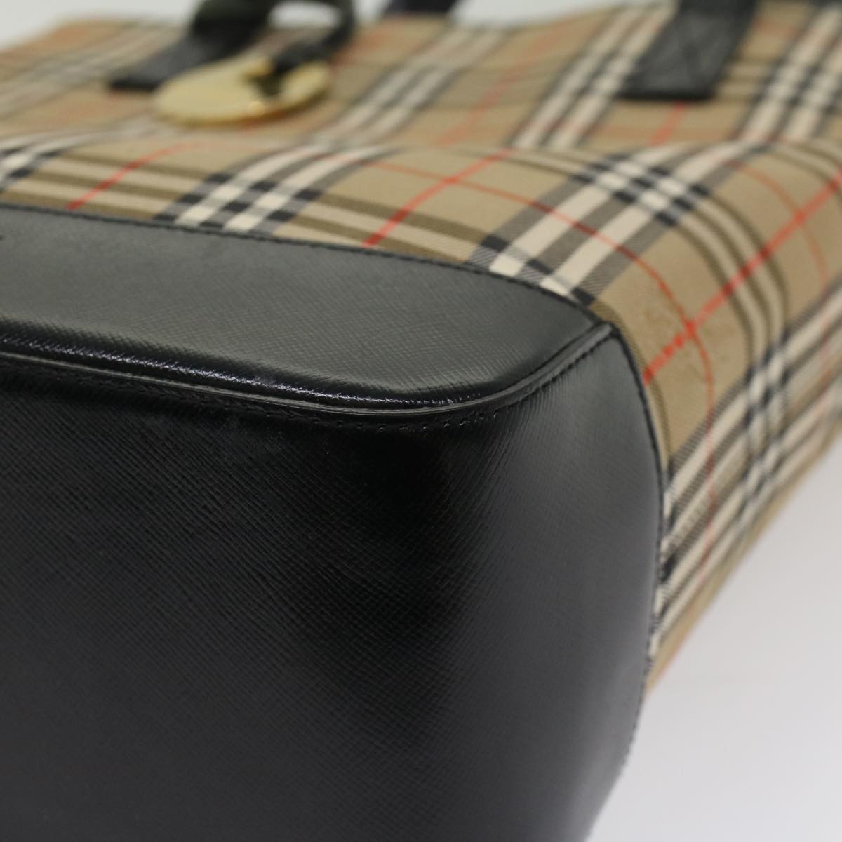 Burberry Nova Check Shoulder Bag Canvas Leather Beige Black Auth 54108