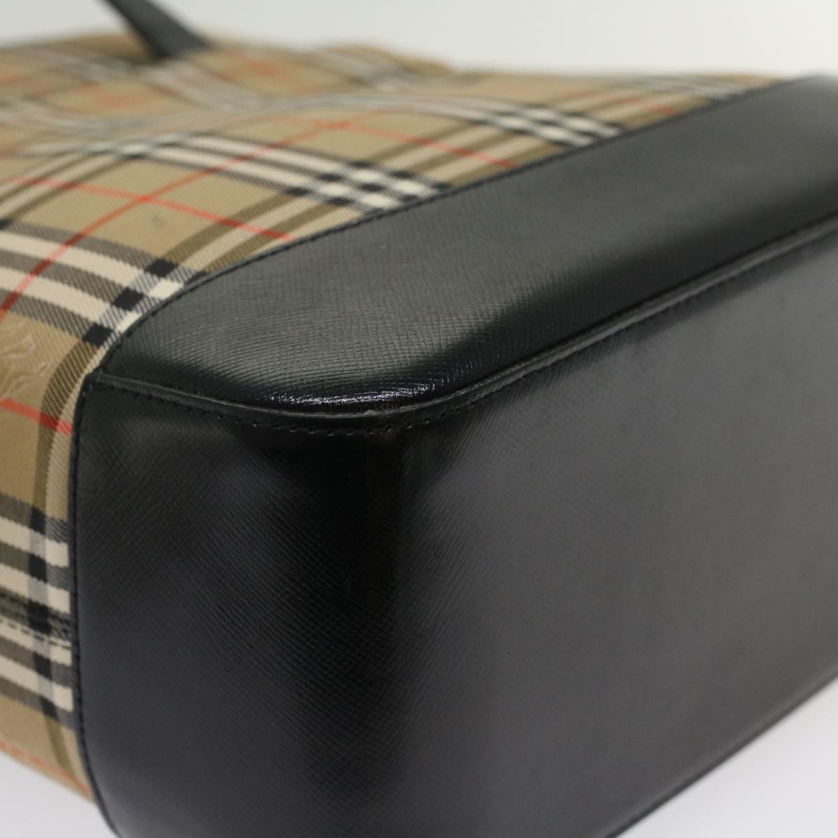 Burberry Nova Check Shoulder Bag Canvas Leather Beige Black Auth 54108