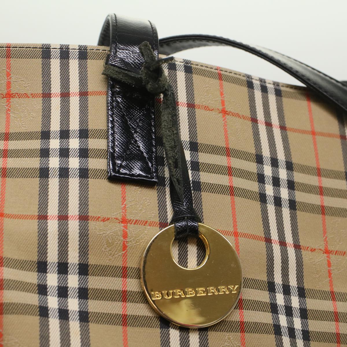 Burberry Nova Check Shoulder Bag Canvas Leather Beige Black Auth 54108