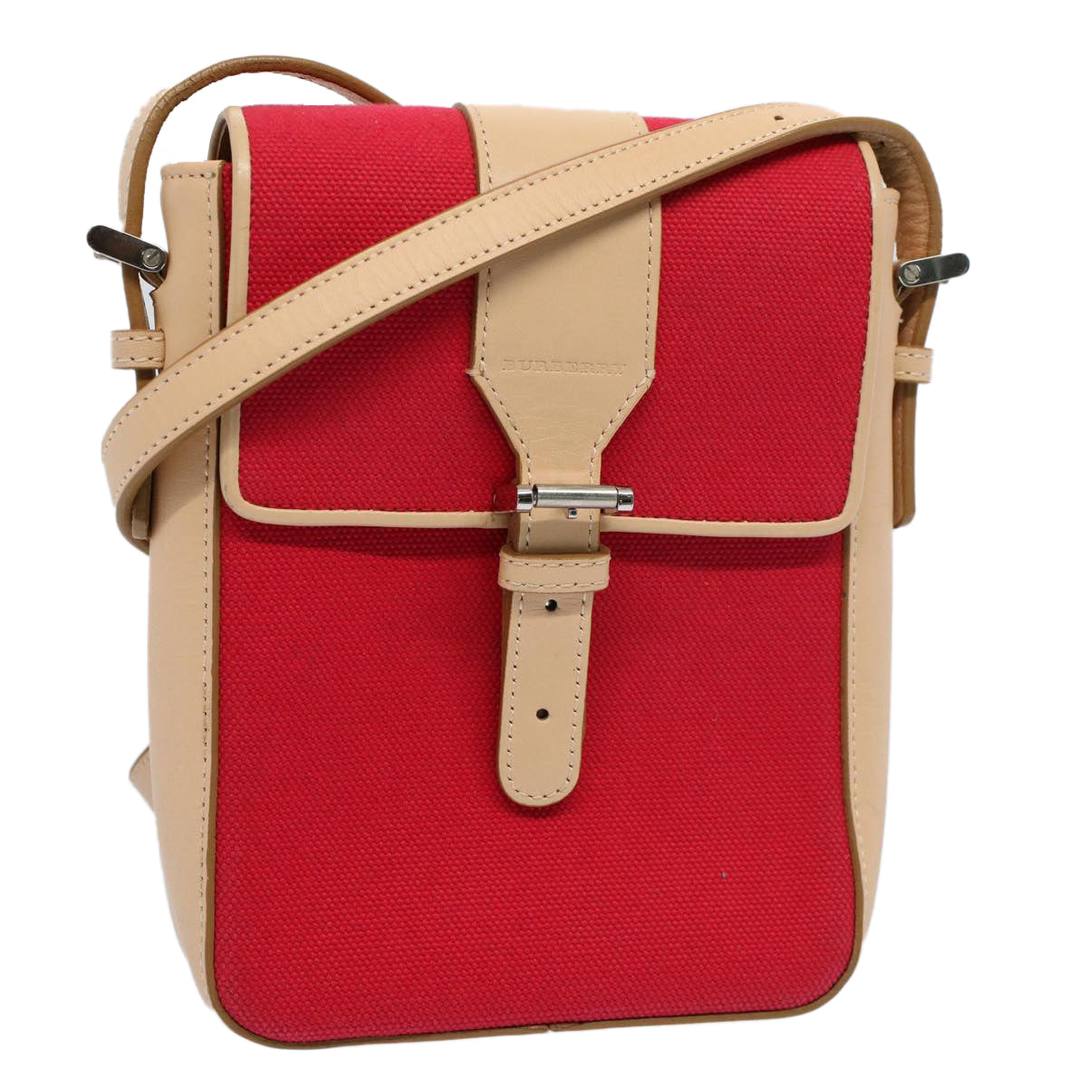 Burberry Shoulder Bag Canvas Leather Beige Red Auth 54143