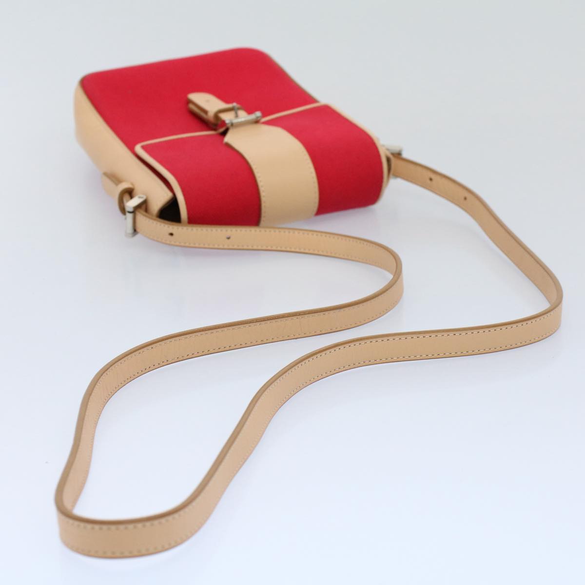 Burberry Shoulder Bag Canvas Leather Beige Red Auth 54143
