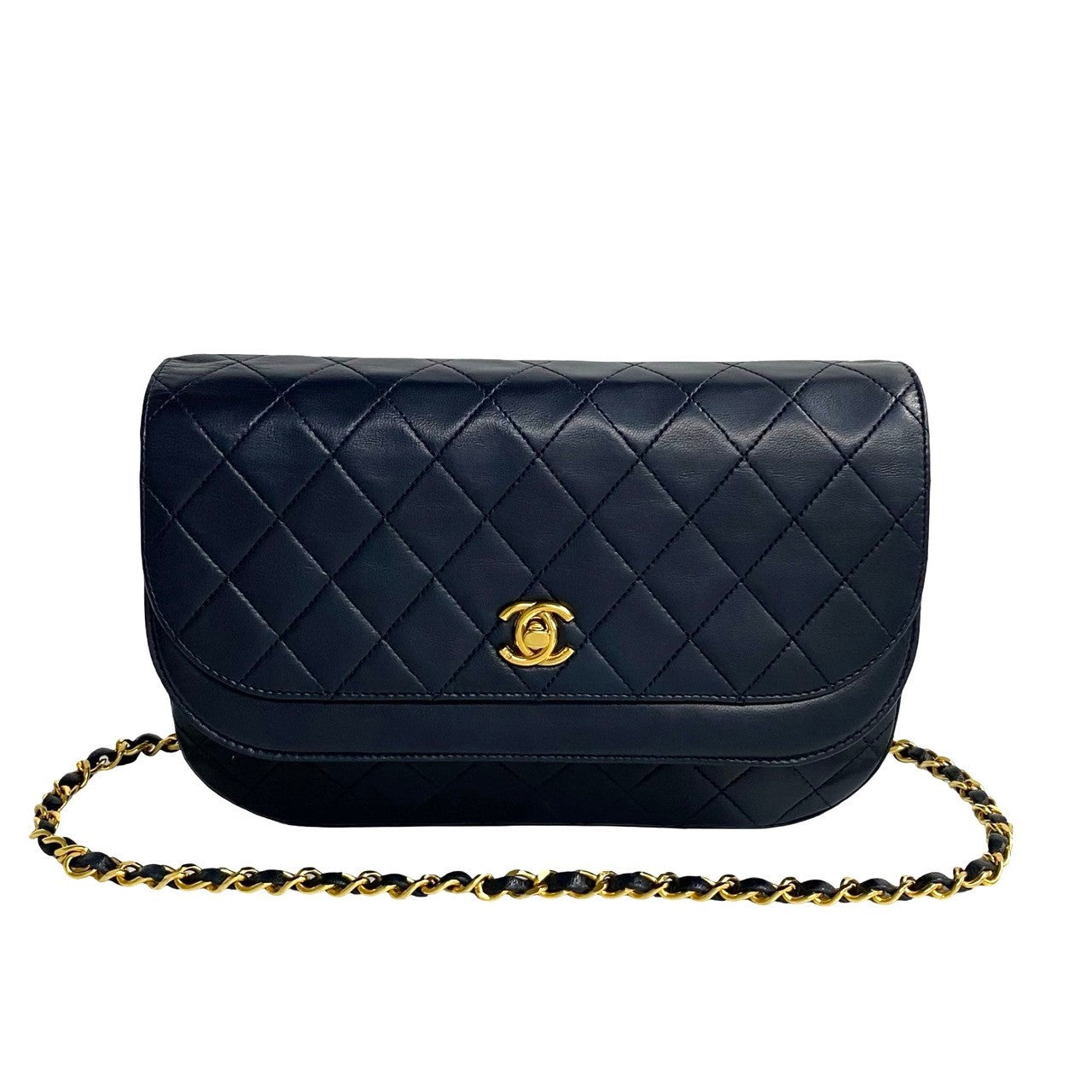 CHANEL Shoulder Bag lambskin Navy Matrasse