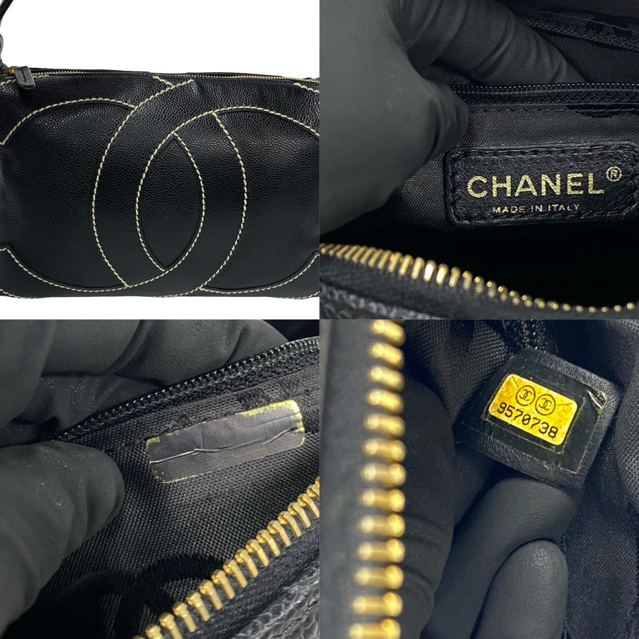 CHANEL Shoulder Bag Matt caviar skin black Wild stitch