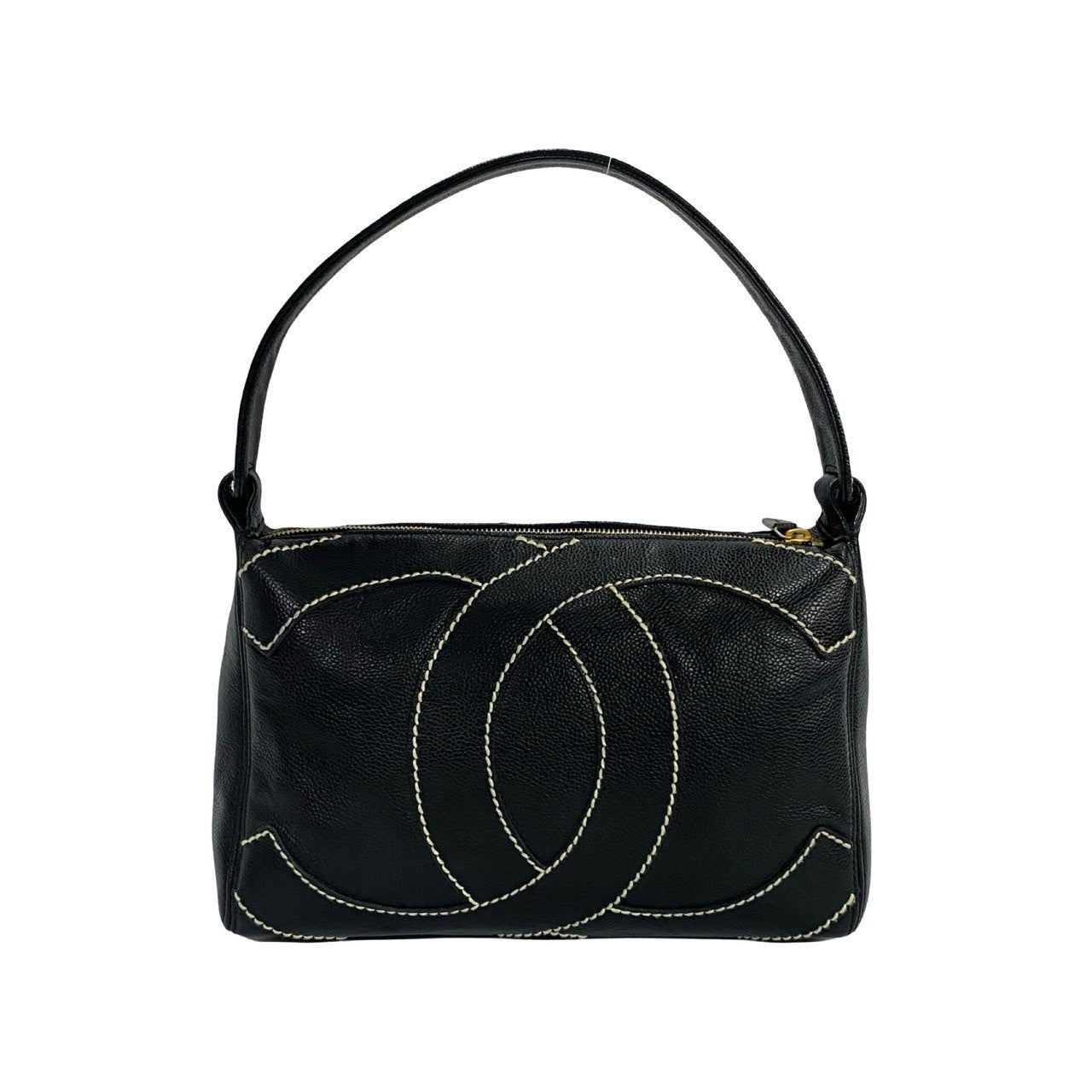 CHANEL Shoulder Bag Matt caviar skin black Wild stitch