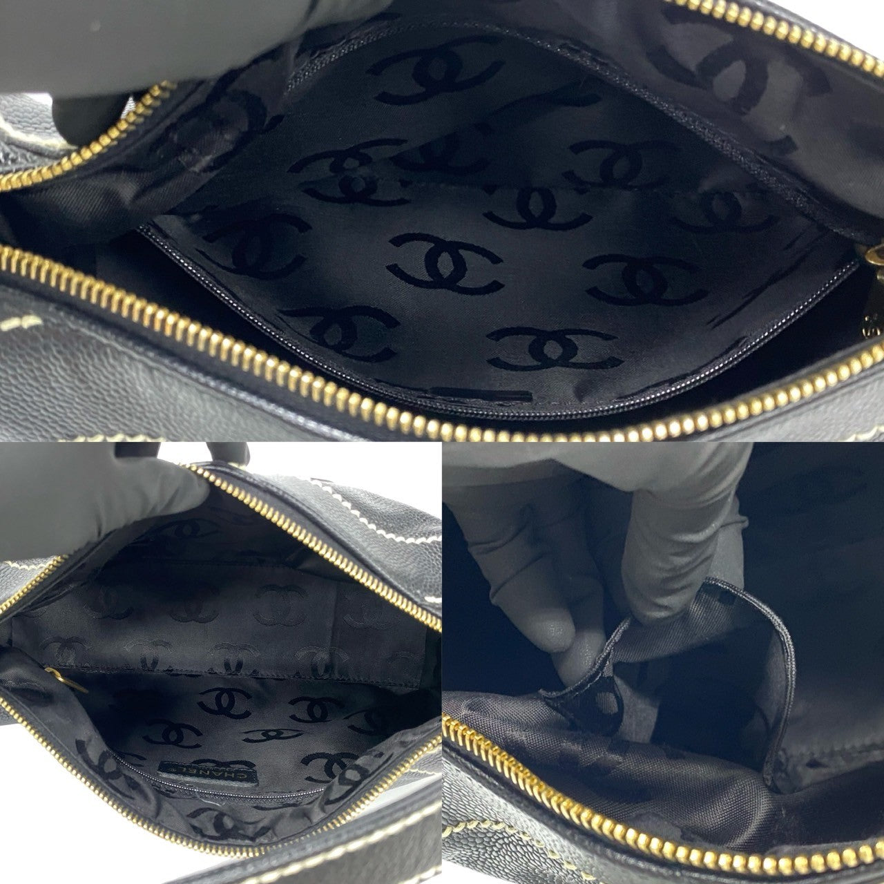 CHANEL Shoulder Bag Matt caviar skin black Wild stitch