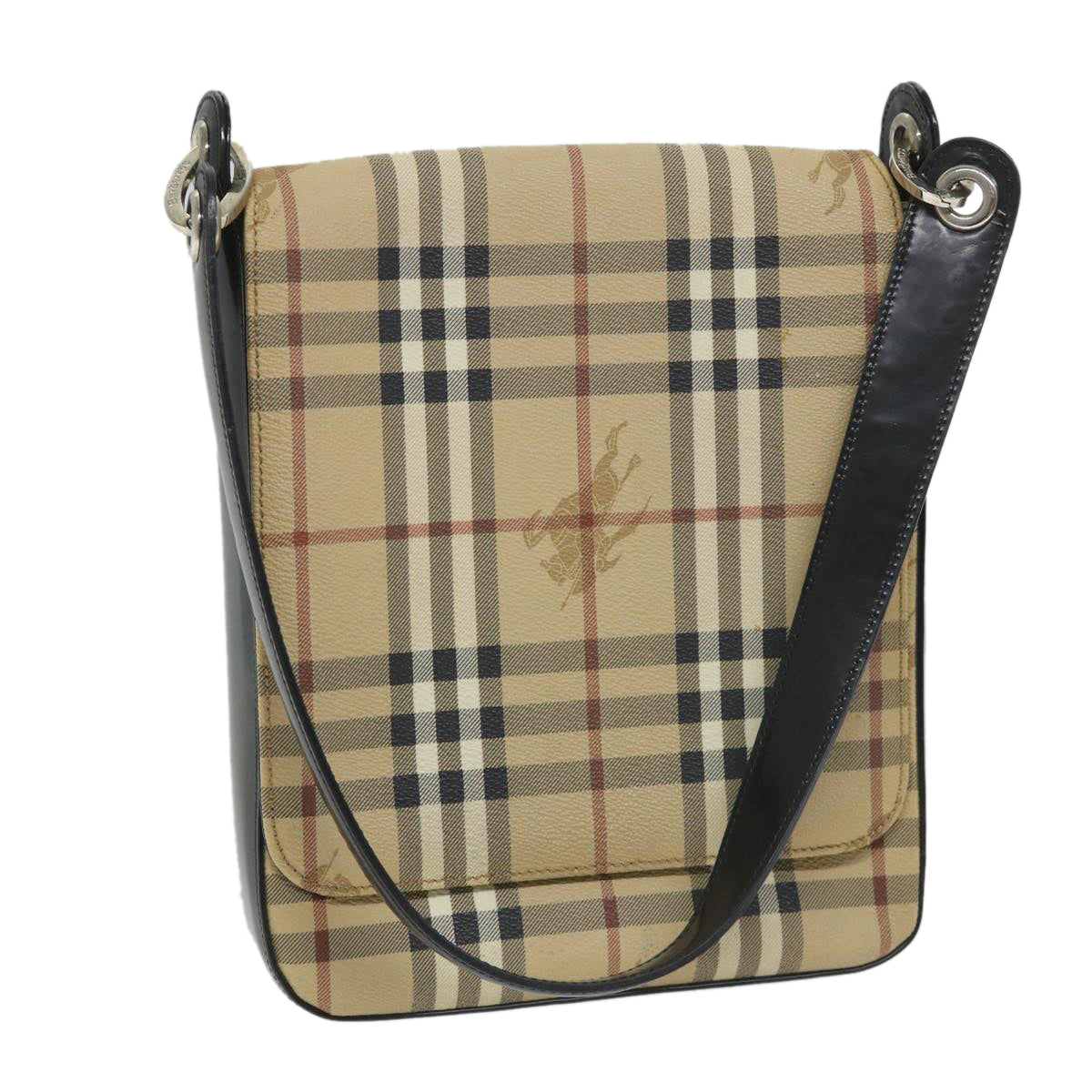 BurberrySs Nova Check Shoulder Bag PVC Leather Beige Black Auth 56484