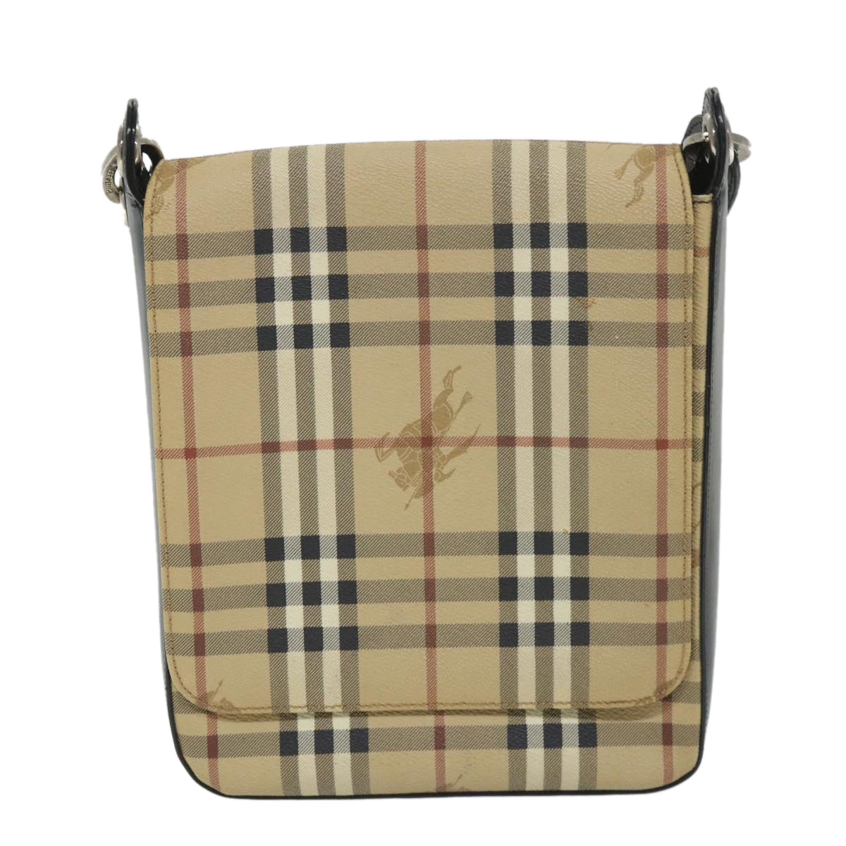 BurberrySs Nova Check Shoulder Bag PVC Leather Beige Black Auth 56484