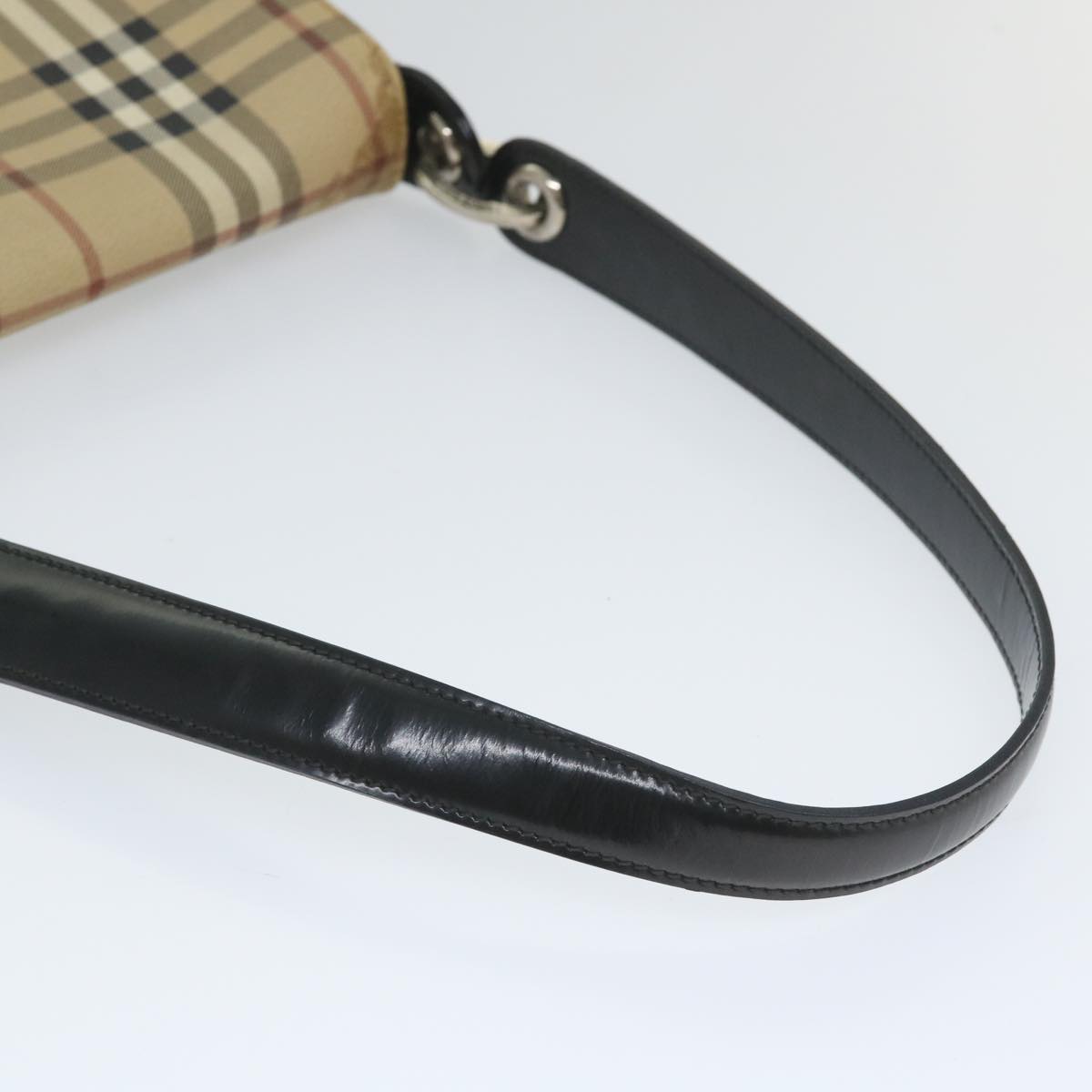 BurberrySs Nova Check Shoulder Bag PVC Leather Beige Black Auth 56484
