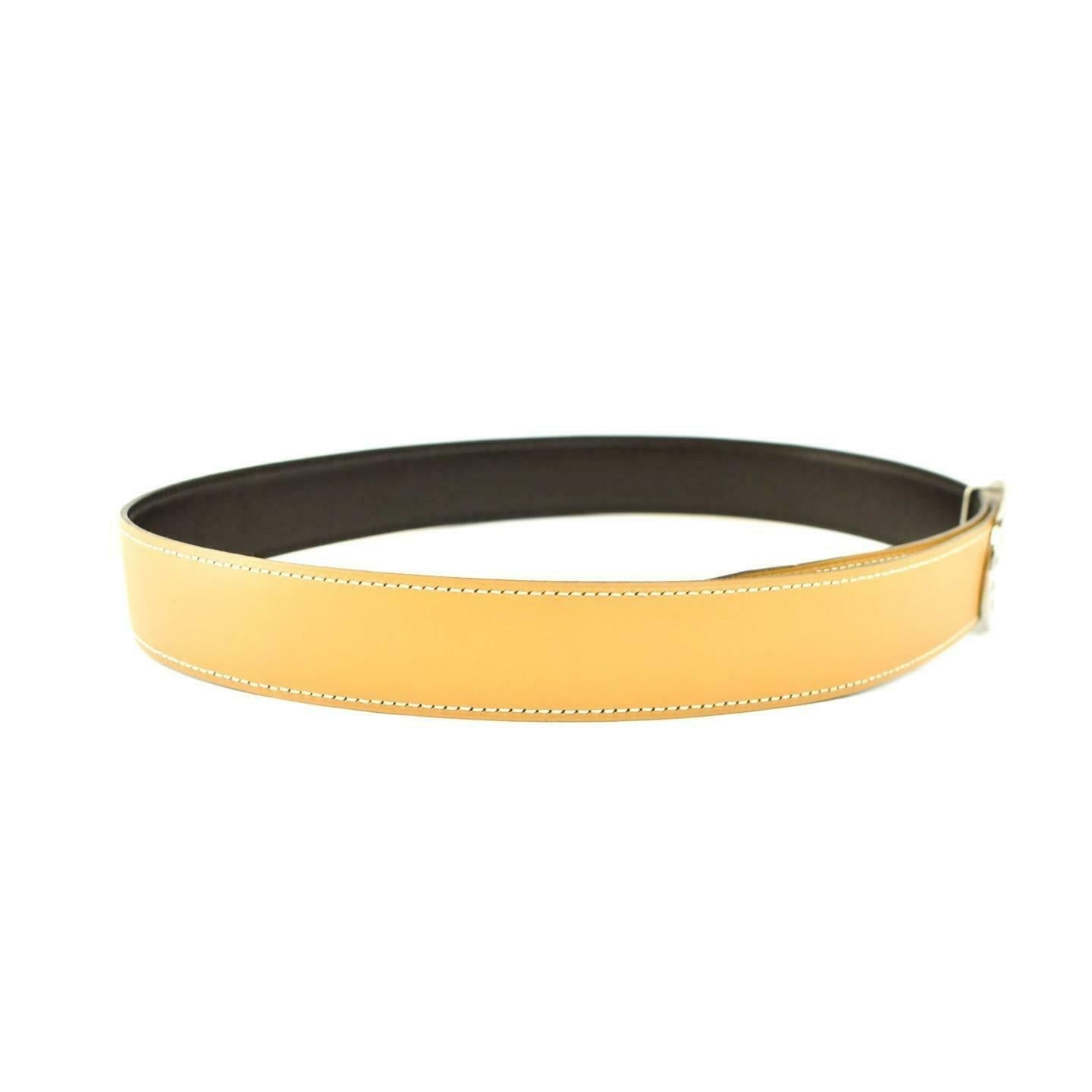 HERMES "Evelyne" Brown/Tan Reversible "H" Logo Belt fits 28"- 30" (wa)
