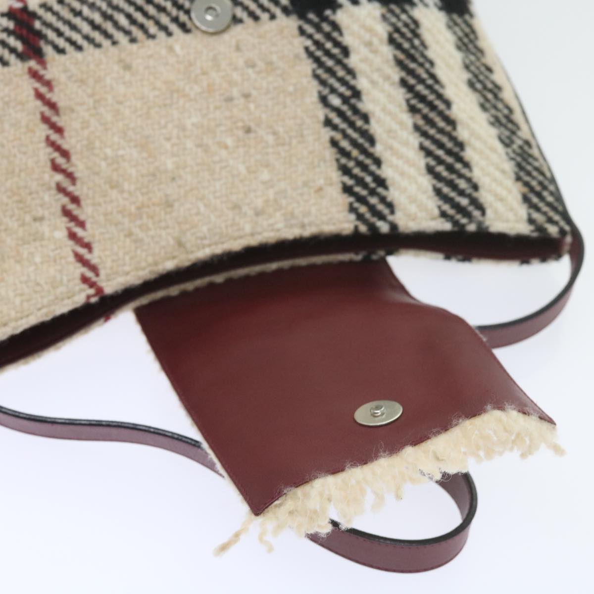 Burberry Nova Check Shoulder Bag Wool Beige Auth 59951