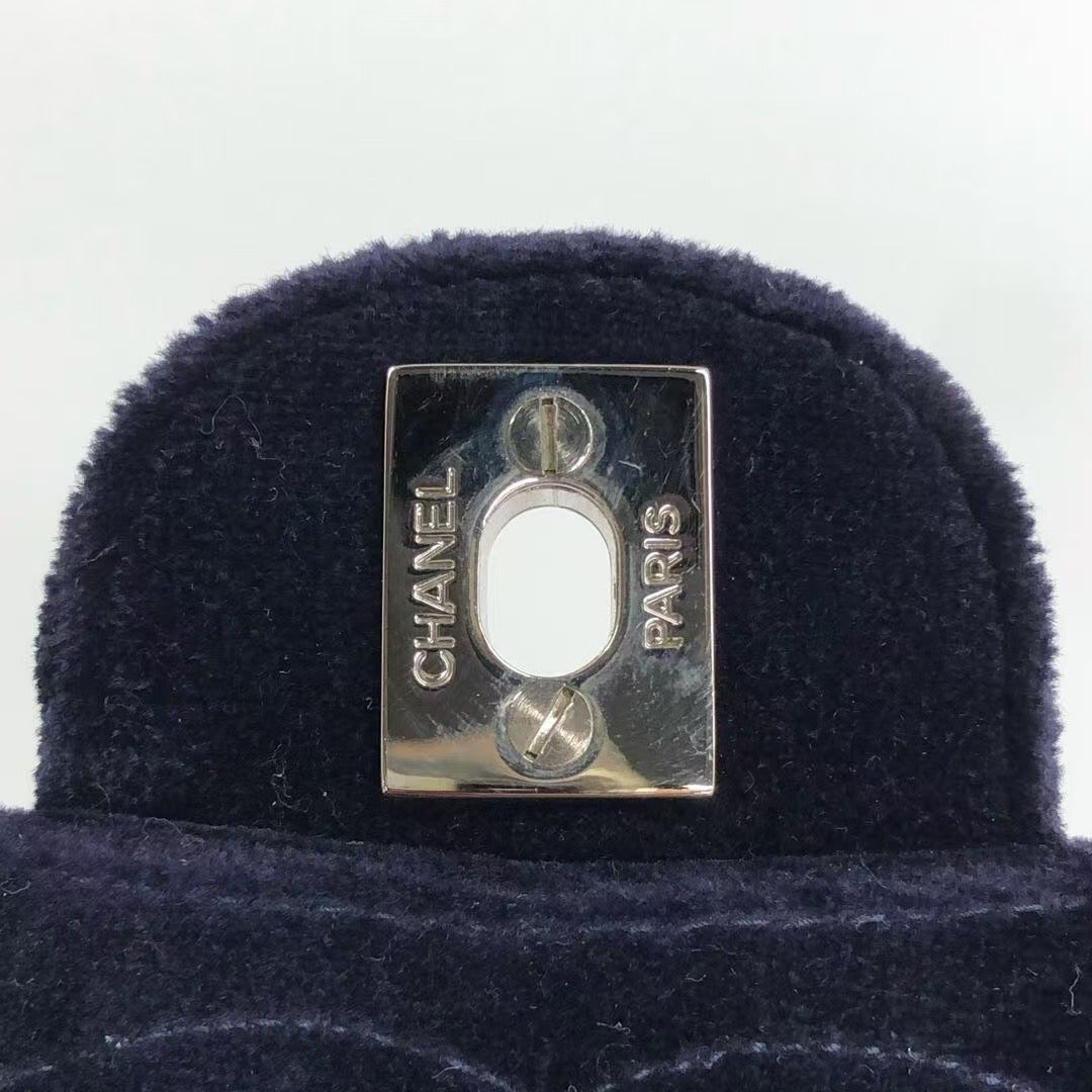 Chanel Navy Velvet Shoulder Flap Blackpack Vintage Silver HW, 1996
