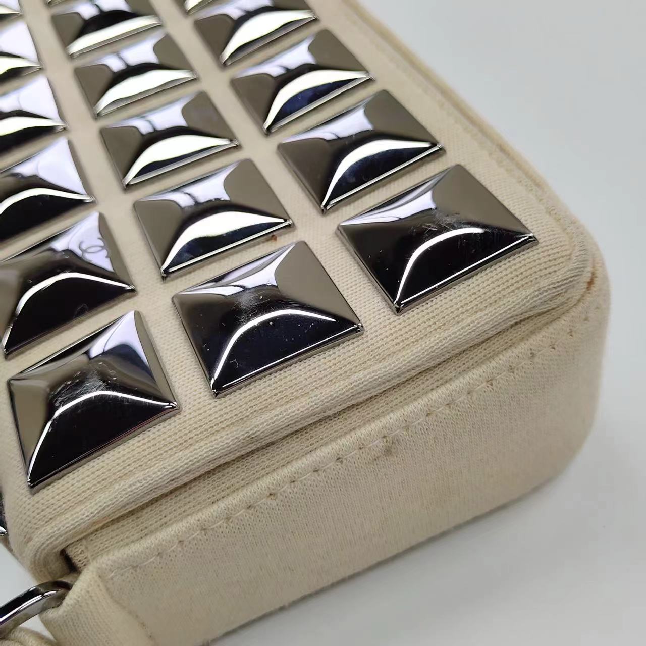 Chanel Ivory Jersey Evening Bag with Mirrored Pyramid Studs Ice Cube Chocolate Bar Shoulder Bag