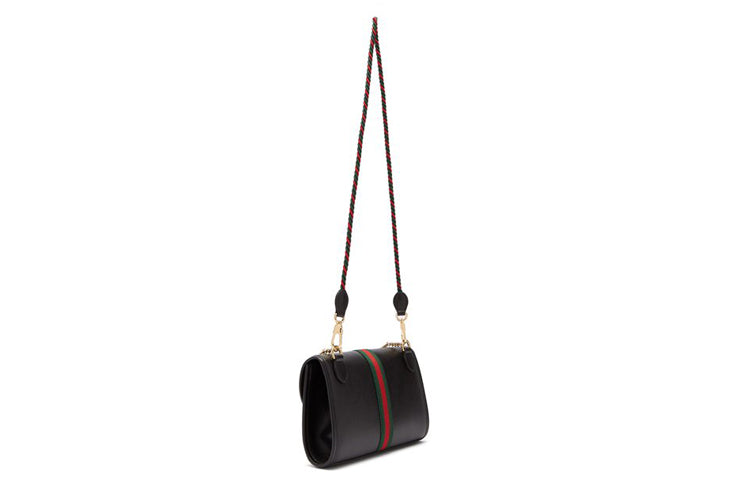 (WMNS) GUCCI Rajah Enamel Tiger Head Stripe Webbing Leather Chain Shoulder Messenger Bag Black Retro 564697-0OLKX-8389