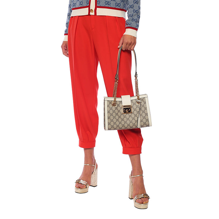 (WMNS) Gucci Padlock Metallic Logo Canvas Chain handBag Small / White 498156-KHNKG-9761