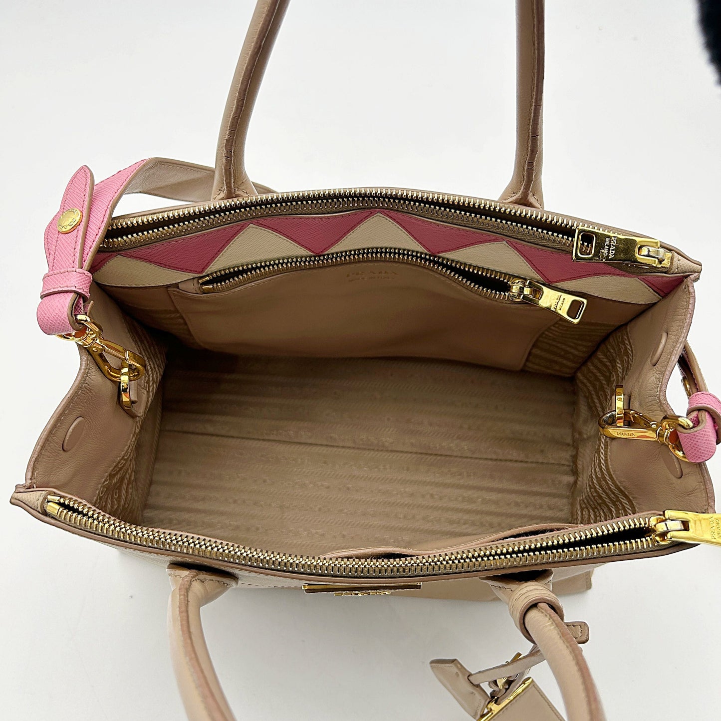 Prada 2017 Medium Saffiano Greca Paradigm Tote - Brown Satchels, Handbags LA15439