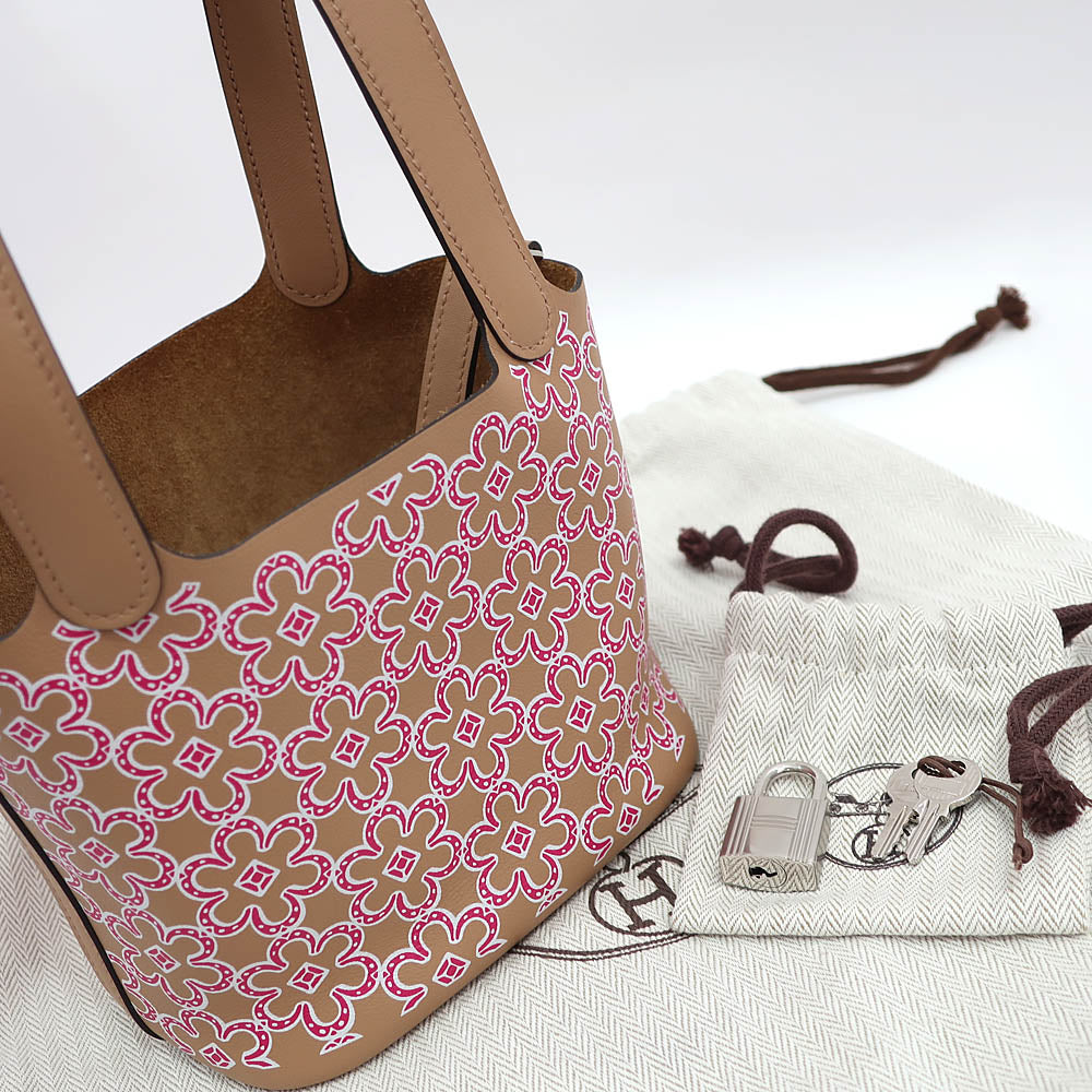 Hermes Handbag Picotin Lock Micro Picotin Lock Micro Daisy Ch/Rose/Blan SV G U Grave 2022 Female Key/Cadena Bag Quality Wood