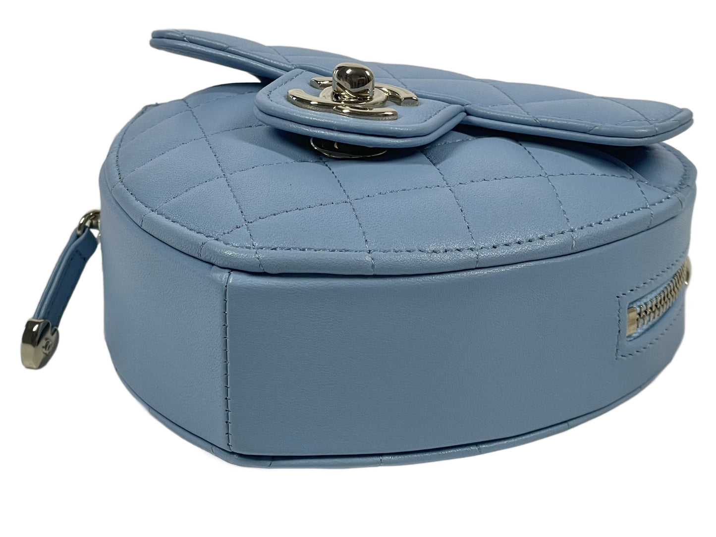 Chanel 22S Baby Blue Quilted Lambskin Small Heart Bag Clutch with on Chain
