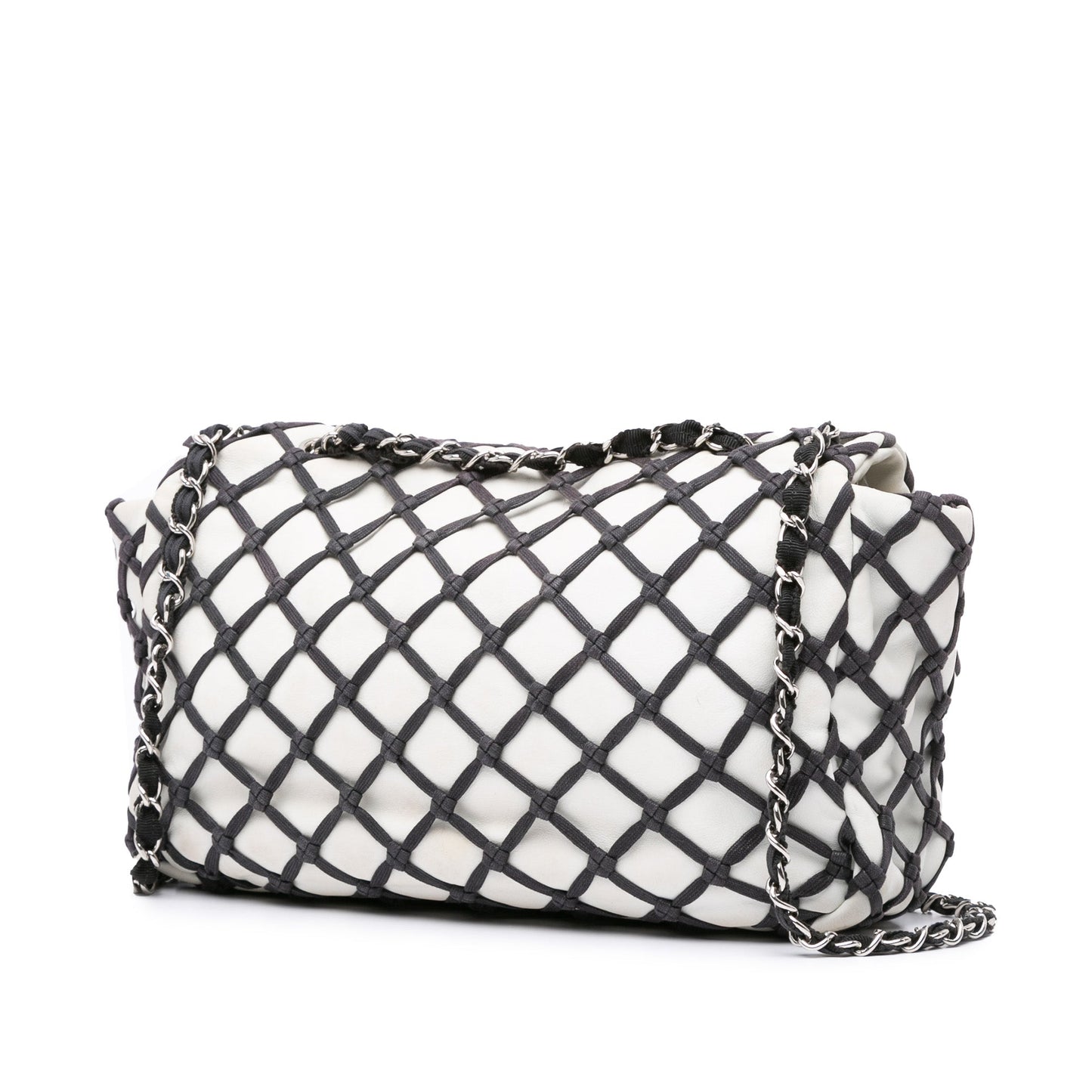 White Chanel Jumbo Calfskin Canebiers Net Flap Shoulder Bag