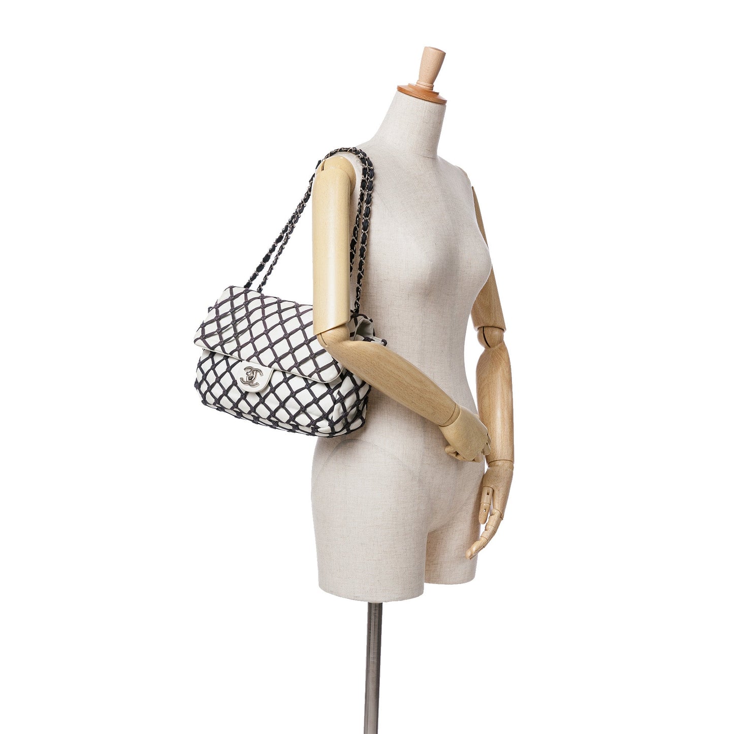 White Chanel Jumbo Calfskin Canebiers Net Flap Shoulder Bag