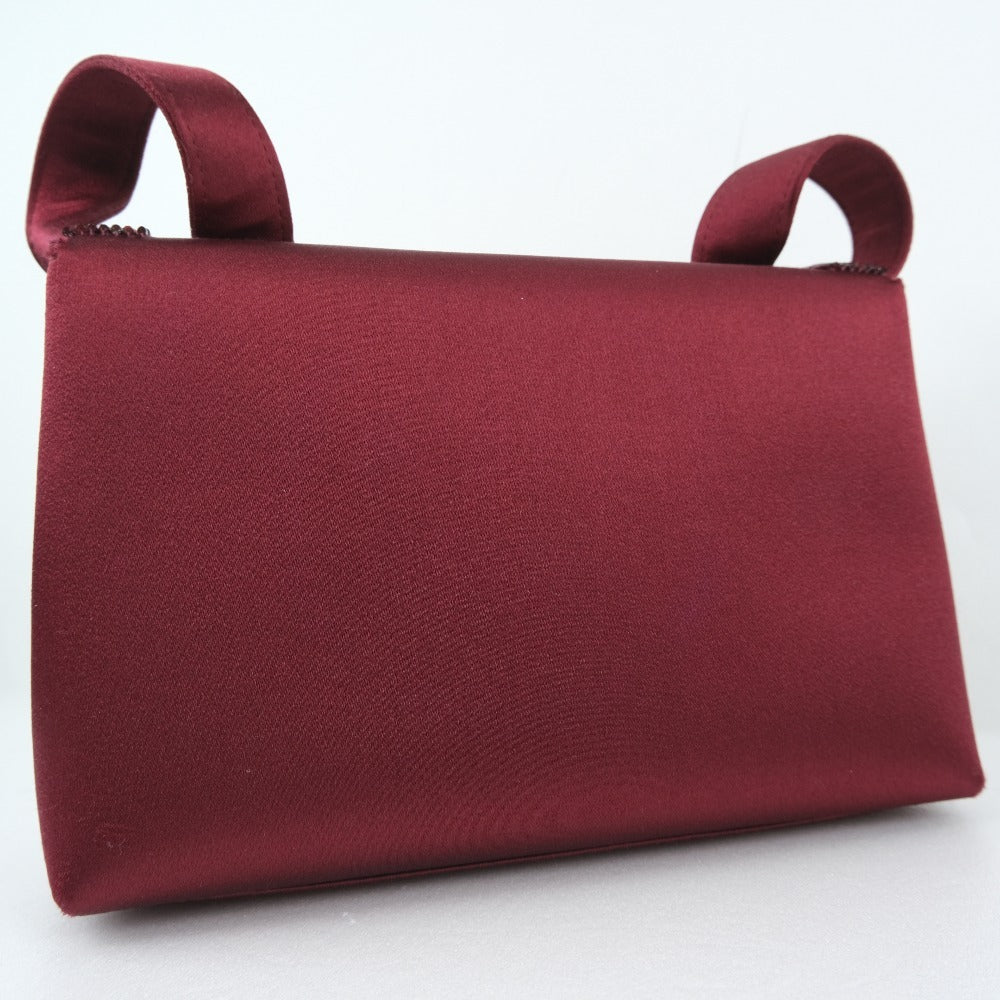 CHANEL Shoulder Bag Satin, Rhinestone Bordeaux COCO Mark Party bag Women Used