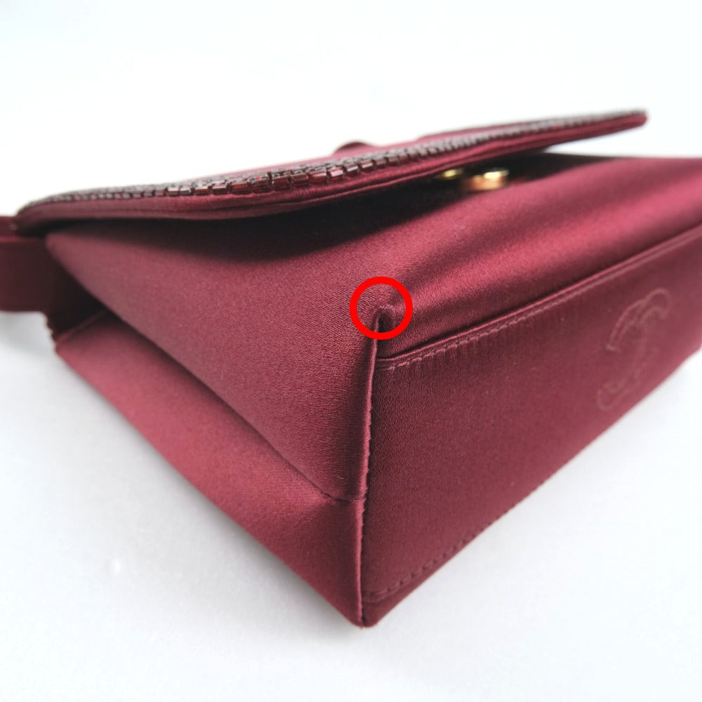 CHANEL Shoulder Bag Satin, Rhinestone Bordeaux COCO Mark Party bag Women Used