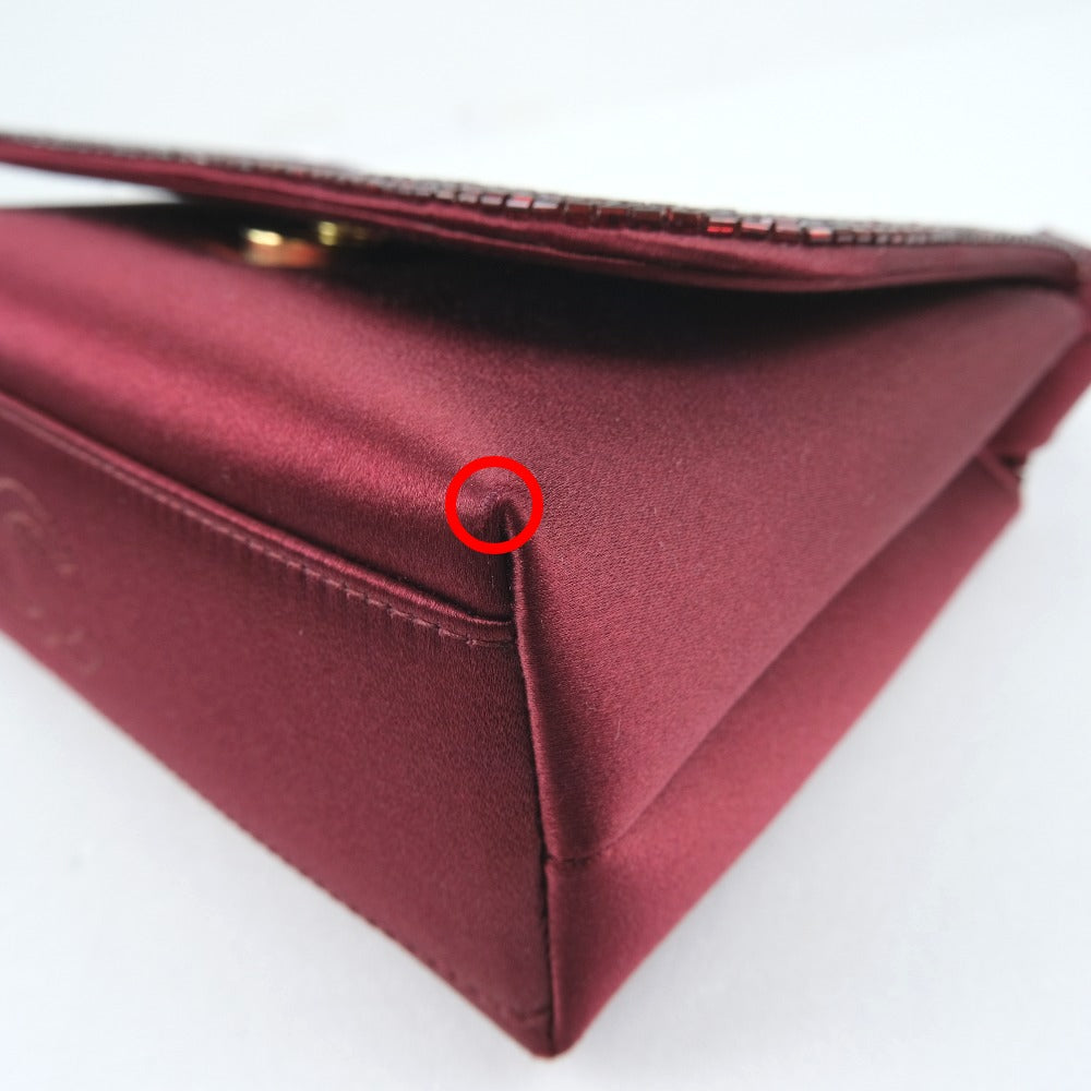 CHANEL Shoulder Bag Satin, Rhinestone Bordeaux COCO Mark Party bag Women Used