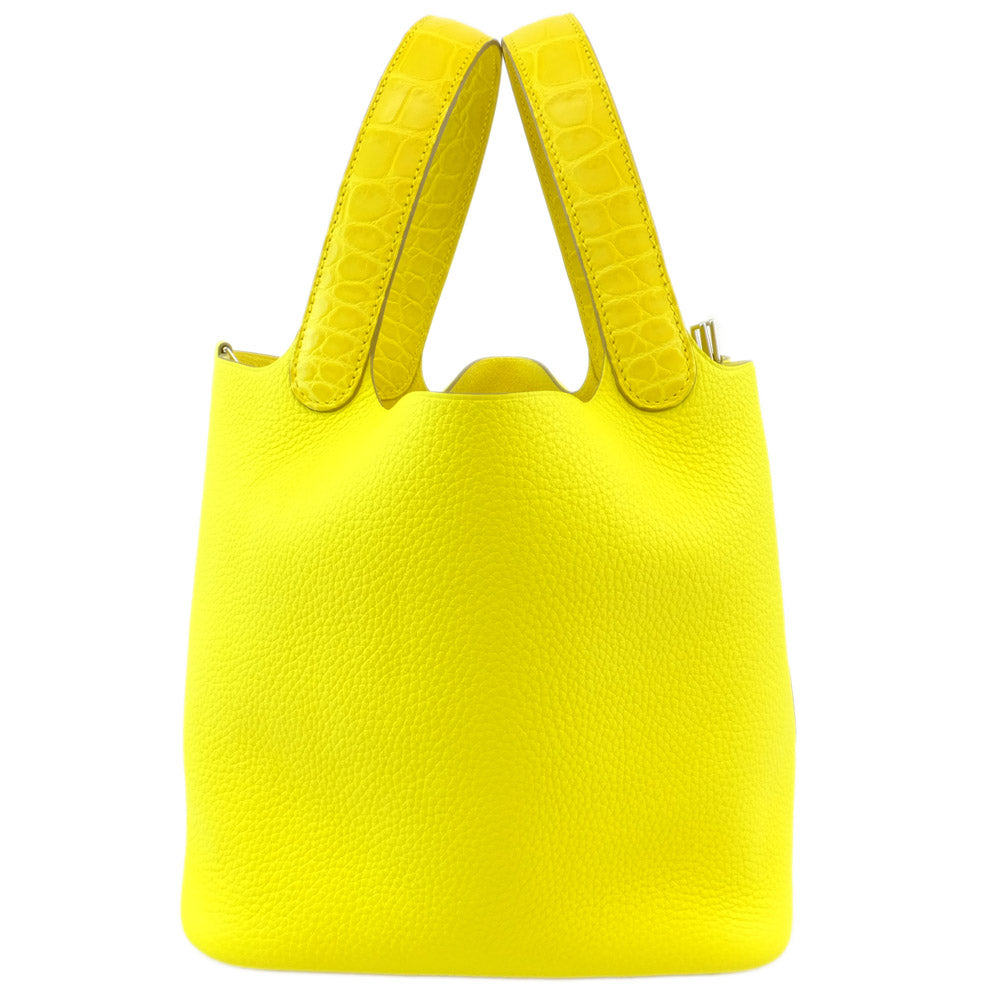 HERMES Hermes Picotin Lock MM Handbag Lime Yellow Silver G Clemence U Shapes Manufactured 2022 Cadena
